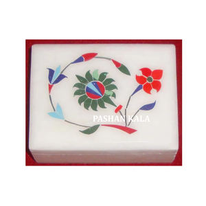 Joyero con incrustaciones de mármol blanco con forma de rectángulo para acabado fino y uso de superficie brillante para decoración del hogar y fines dotados - Product Image 1