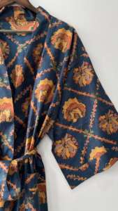 Kimono térmico de estilo indio tejido de algodón 100%, albornoz hasta la rodilla, bata con cordón para ropa de playa de invierno, suministro ODM - Product Image 6