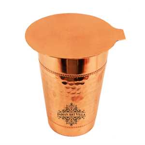 Vaso de Vidrio Hecho a Mano de 400 ml con Posavasos, Tapa de Cobre Puro, Diseño de 2 Anillos Martillados, Ideal para Regalos - Product Image 3