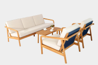 Juego de Sofás de Salón de Estilo Moderno de 4 Piezas, Mesa y Sillas de Madera de Acacia, Muebles para el Hogar de Estilo Nuevo para Sala de Estar