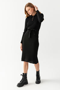 ชุดเดรสผ้าลูกฟูกสำหรับผู้หญิง, ชุดเดรสแขนเสื้อถักคอโปโลสวมใส่สบายมีสไตล์ตกแต่งลายรอบเอวธรรมชาติ - Product Image 3