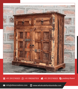 Armoire de rangement à 2 portes et 2 tiroirs au design antique, écologique et durable, en bois récupéré en vrac, élégante pour la maison, le bureau et la chambre à coucher. - Product Image 3