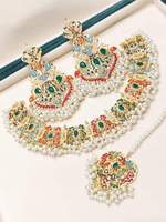 Ensemble plaqué or Nauratan, ensemble complet pour les fêtes, bijoux indiens pakistanais pour mariage, bijoux de style Bollywood indien, bijoux pakistanais