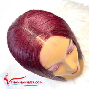 Venta al por mayor precio de fábrica hueso recto vietnamita Remy extensiones de cabello sedoso recto cierre peluca en color vino tinto - Product Image 5