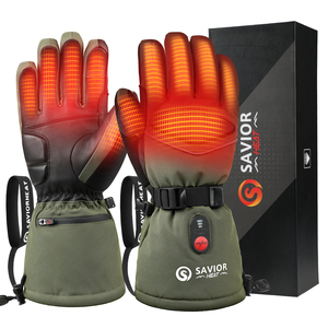 Guantes de Esquí Calefactables SAVIOR Verdes de 7.4V y 3000mAh para Exteriores, con Cinta Reflectante y Función para Limpiar la Nariz, Recargables - Product Image 1