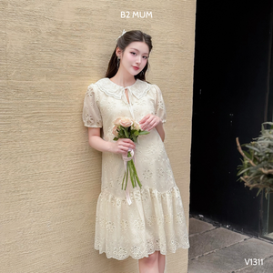 V1311 Cool Floral bordado niñas vestido para verano sudor absorbente y tela sin arrugas para ropa de maternidad - Product Image 5