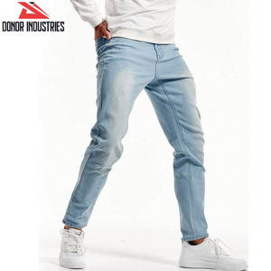 Pantalon en denim élastique taille moyenne pour hommes, en toile douce au toucher, coupe droite, respirant, décontracté, coupe régulière, plat devant, personnalisable - Product Image 5