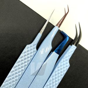 ที่หนีบขนตาสแตนเลสทนทานแบบญี่ปุ่นปลายแหลมสำหรับต่อขนตาเพิ่มวอลลุ่มสีฟ้า - Product Image 3