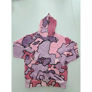 Sudadera con capucha personalizada para hombre con cremallera de cara completa gris estampado de camuflaje algodón francés Terry Streetwear esqueleto cremallera de diamantes de imitación para la primavera - Product Image 6
