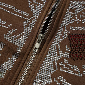 High Quality Full Zipper <b>Hoodie</b> Heavyweight 100% Cotton Zipper Rhinestone Full Zip <b>Hoodie</b> Custom Full Face Zip up <b>Hoodie</b> - Product Image 4