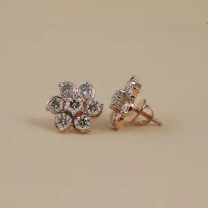 Floral Lab Grown Diamond Stud <b>Earrings</b> with <b>Screw</b> <b>Back</b> and Push <b>Back</b> Closures ER14204 - Product Image 6