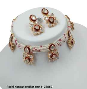 Indian Fancy Traditional Kundan & Motipearl Gold Tone Kundan <b>Pearl</b> <b>Choker</b> Necklace Earring Set With Mangtikka for Women and Girl - Product Image 3