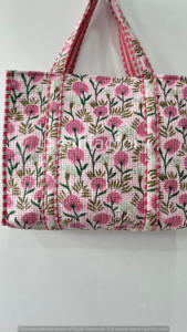 กระเป๋าผ้าควิลท์ทำจากผ้าฝ้ายอินเดียงานแฮนด์เมดกระเป๋าทรงสี่เหลี่ยมเก็บของแบบเปิดทันสมัยพิมพ์ลายบล็อกมือของขวัญช้อปปิ้งส่วนตัวสำหรับผู้หญิง - Product Image 3