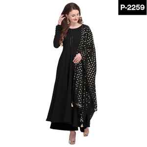 Ensemble ethnique prêt à l'emploi de Style Anarkali Kurti vêtements de festival décontractés avec bas en crêpe Dupatta vêtements indiens - Product Image 6
