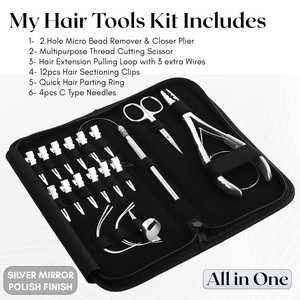 Best Seller Hair Extension Kit 2 Holes <b>Pliers</b> Loop Tool Alligator Sectioning Clips Stainless Steel loop Microbeads Crimping <b>Set</b> - Product Image 2