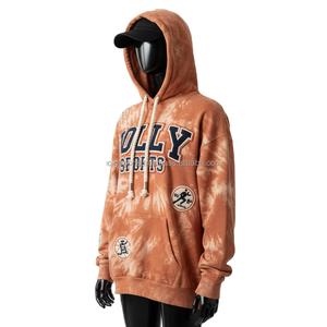 Sweat à capuche Premium pour femme, effet délavé soleil, en molleton de coton doux 320 GSM, style tie-dye marron, avec logo brodé personnalisé, coupe décontractée, lavage délavé - Product Image 4