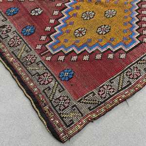 5.2x9.1 ft Rug, Vintage Turkish Large Rug, <b>Red</b> Kilim <b>Wool</b> Rug - Product Image 4