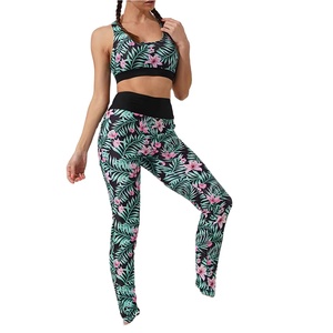 Women's Elastic Waist Yoga <b>Leggings</b> Bra Set Mid Waist <b>Seamless</b> and Stylish Fitness Wear with Solid Pattern - Product Image 1
