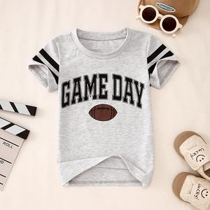 T-shirt de football pour le jour du match, polyester gris, manches courtes, vêtements de sport pour enfants, séchage rapide, design brodé à la machine - Product Image 4
