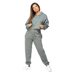 Ensembles de survêtements unisexes en molleton de coton deux pièces, anti-bactériens, imprimés numériquement à 100 %, motif uni, crop top et sweats à capuche - Product Image 4