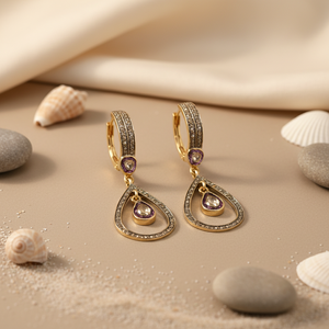 18K <b>Gold</b> Plating Teardrop <b>Dangle</b> <b>Earrings</b> with Diamond Gemstones Vintage Style Women's Jewelry for Wedding - Product Image 3