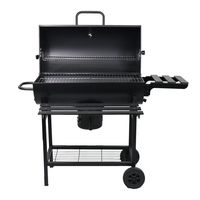Barbecue au charbon de bois de style américain, luxueux, en acier de qualité supérieure, avec revêtement en poudre, chariot avec télécommande, deux tables latérales pliantes