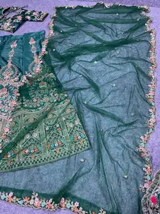 Изумительный Новый дизайн темно-зеленый цвет для невесты Лехенга Холи, свадебная Лехенга Холи с блузкой и дуппата в М-образе