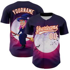 Vente en gros de design personnalisé Tissu en maille violet blanc orange Maillot de baseball authentique 3D Halloween Maillot de baseball évacuant l'humidité - Product Image 1