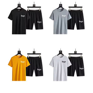 Logotipo personalizado verano hombres deportes manga corta Camisetas y pantalones cortos conjunto de cuello redondo entrenamiento gimnasio correr conjunto para hombres y mujeres - Product Image 6