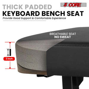 5 Core Keyboard Bench 3 <b>Padded</b> Cushioned Piano <b>Stool</b> Height Adjustable Guitar Seat Folding Portable - Product Image 2