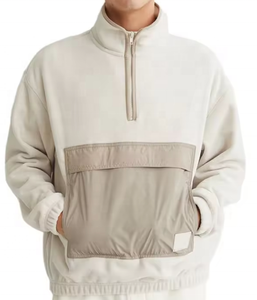 Custom Logo Bulk High Quality Pocket Custom Color Block Design Embroidery Fleece Half Zip Hoodie - Product Image 1