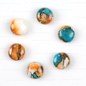 Pierre précieuse naturelle de turquoise cuivrée de nacre épineuse de haute qualité, cabochon plat de 10 mm, calibré, pour la fabrication de bijoux - Product Image 1