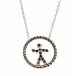 Collier Homme en Argent Sterling 925 avec Diamants Blancs et Noirs et Zircon, Plaqué Rhodium, Croix et Numéro, Cadeau - Product Image 3
