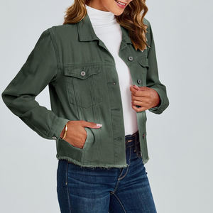 Chaquetas de mezclilla teñidas lisas ligeras para mujer Venta al por mayor Nueva moda Precio barato Chaquetas de mezclilla para mujer - Product Image 3