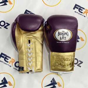 Guantes de boxeo personalizados No Boxing No Life, color negro y dorado, guantes profesionales de entrenamiento y sparring con cordones para adultos. - Product Image 3