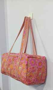 Indian Handmade Comfortable Cotton Fabric Quilted Duffle <b>Bag</b> for <b>Women</b> Casual Travel <b>Weekender</b> Zipper Shopping Shoulder - Product Image 6