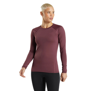 เสื้อรัดรูปแขนยาวคอกลมผ้าสแปนเด็กซ์แขนยาวสำหรับผู้หญิงเสื้อฟิตเนสสีเบอร์กันดี - Product Image 1