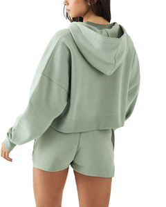 Veste en vert lime de qualité supérieure OEM, vente en gros, sweat à capuche court à fermeture éclair intégrale pour femmes - Product Image 6