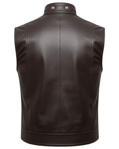 Gilet de motard en cuir véritable noir de qualité supérieure pour homme, sans manches, col montant, sans manches, avec fermeture éclair sur le devant et fermeture à boucle - Product Image 3