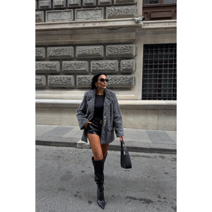 Veste en cachemire d'alpaga pour femme - Veste grise style boyfriend - Product Image 2