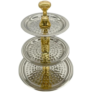 Support à gâteau en métal plaqué or à 3 niveaux au design élégant, présentoir à dessert rond décoratif de luxe pour les hôtels et les événements de mariage - Product Image 4