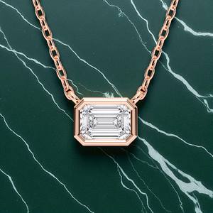 F-G minimaliste moderne 3.00 carats/VS Lab Grown Emerald Cut Diamond Bezel Pendant en argent sterling 925 pour elle - Product Image 4