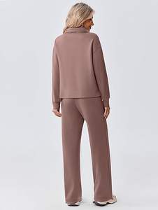 Ensemble 2 pièces pour femmes, survêtement ample à broderies unies, pantalon à jambes droites, tenue assortie d'hiver, survêtement - Product Image 3