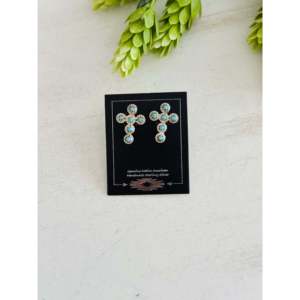 Pendientes de Cruz con Turquesa y Plata de Ley, Coleccionable Cultural Bernadette Nakatewa - Product Image 1
