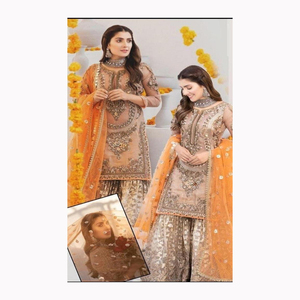 Impresionante vestido de fiesta de verano para mujer con logotipo personalizado bordado personalizado Pakistán seda Boutique moda - Product Image 4