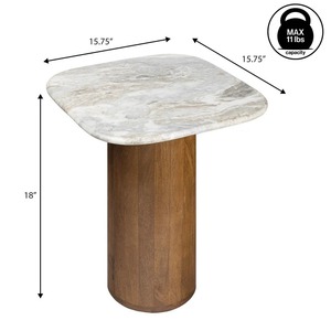 Table d'appoint carrée en marbre et bois rustique minimaliste, table basse en bois - Product Image 2