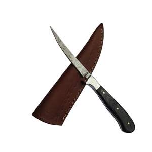 Couteau à désosser damassé fait à la main avec manche en bois couteau de chef de cuisine tranchant avec gaine en cuir - Product Image 1