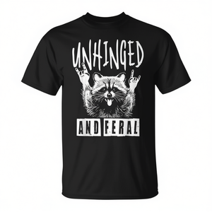 Camiseta Unhinged And Feral Raccoon con diseño de meme retro, estilo streetwear negro - Product Image 2