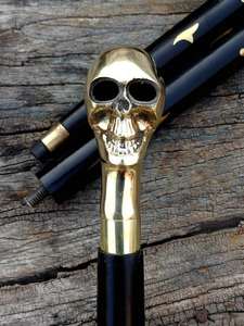 Collectible Solid Brass <b>Men</b> Skull Head Handle Vintage <b>Walking</b> Cane Wood <b>Stick</b> - Product Image 3