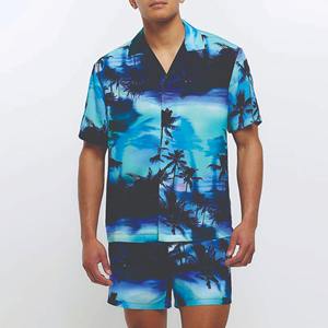 Wholesale <b>Men's</b> Short Sleeve <b>Hawaiian</b> <b>Shirt</b> 100% Cotton Printed Beach Design Button-Up Collar - Product Image 1